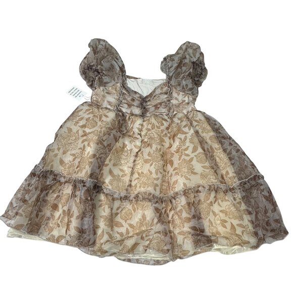 Joyfolie perla dress in neutral Floral Puff Sleeve Mini Beige & Brown Size Large - Picture 7 of 15